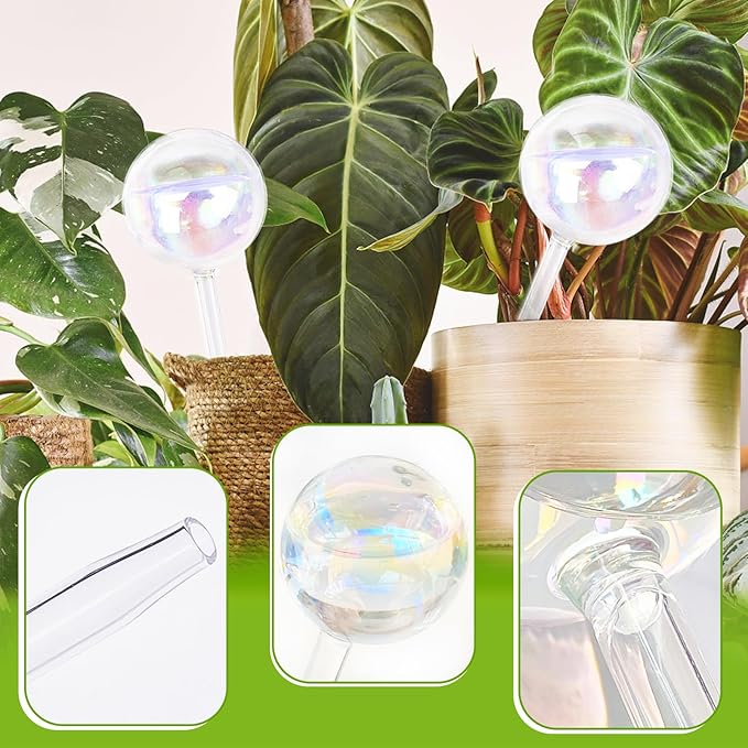 Pynqdfu 2 Pcs Plant Watering Globes,Colorful Rainbow Gradient Glass Watering Devices,Self Watering Planter Insert Plant Accessories for Indoor Outdoor,Home Garden,Flowerpot,Hanging Plants