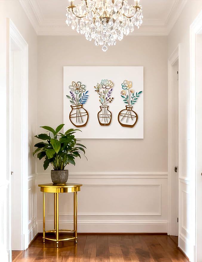 3 Piece Metal Flower Wall Decor Set - Rustic Colorful Flowers Wall Art with Butterfly and Berries, Farmhouse Metal Wall Art for Bathroom, Kitchen, Living Room, Bedroom - Modern Home Decorations Walls Hanging Sculptures Housewarming Gift