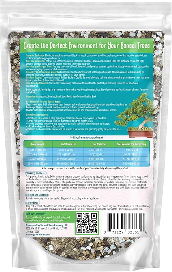 GARDENWISE Zen Garden Bonsai Soil Mix – Fast-Draining & Organic for Junipers, Pines, and Drought-Tolerant Bonsai Trees – Handcrafted in The USA with Japanese Akadama & Pumice (2 quarts)