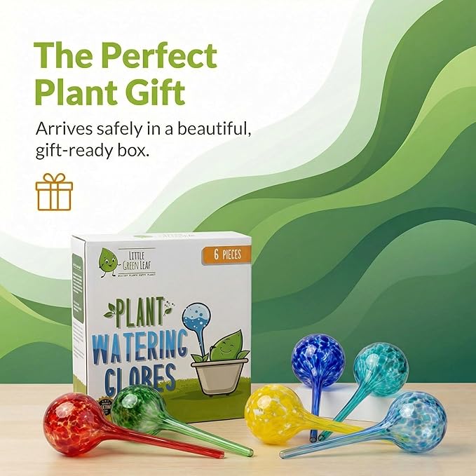 Little Green Leaf Automatic Plant Watering Globes Self Watering Planter Inserts (Set of 6) | Hands Free Multicolor Glass Bulbs | Planter Spikes to Support Indoor & Outdoor Plant Health (350ml)