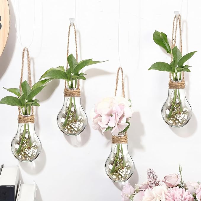 Baderke 12 Sets 3.15" Plastic Window Propagation Stations Hanging Propagation Vases Plant Test Tubes with Suction Cup & Traceless Nail & Brush Clear Wall Jars for Office Home Garden Decor Lover Gift