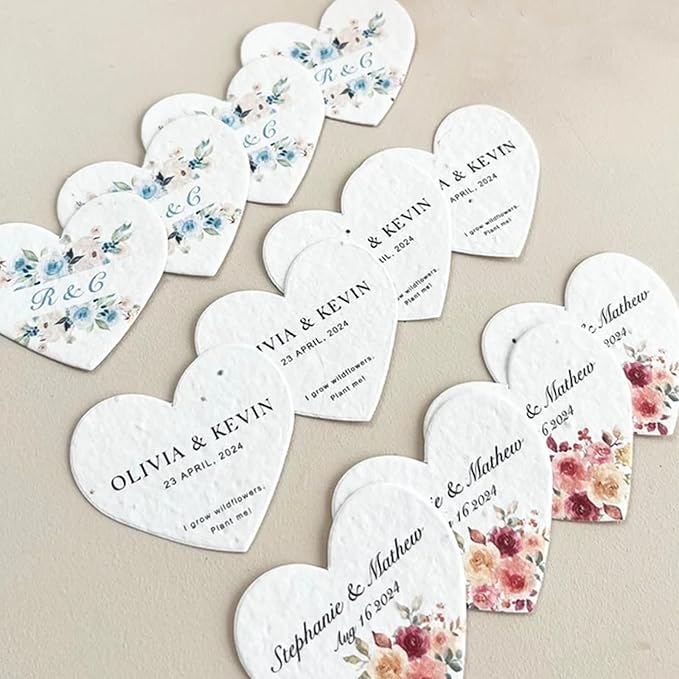 Personalized Heart Card Tags Plantable Wildflower Seeds Paper Heart Eco-Friendly Biodegradable Paper Wedding Memorial Gift Bereavement Gift For Bereaved Mother Or Father (Pack Of 20)