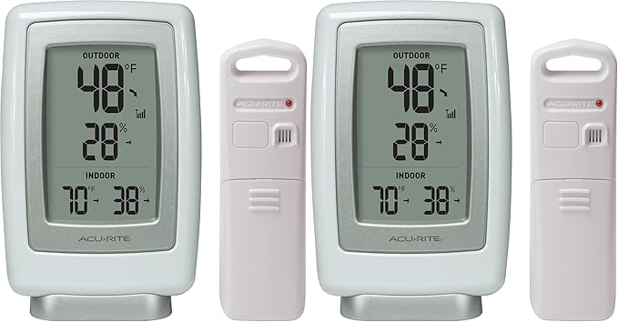 AcuRite 00611 Indoor Outdoor Thermometer with Wireless Temperature Sensor & Hygrometer White Small (Pack of 2)
