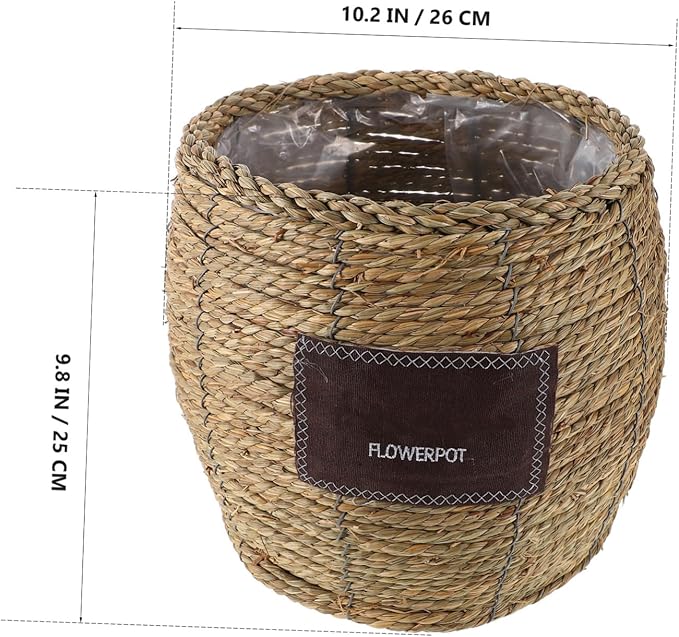 Toyvian Wicker Rattan Flower Basket for Plants, Large Straw Woven Planter Pot, Decorative Indoor Outdoor Garden Storage Basket