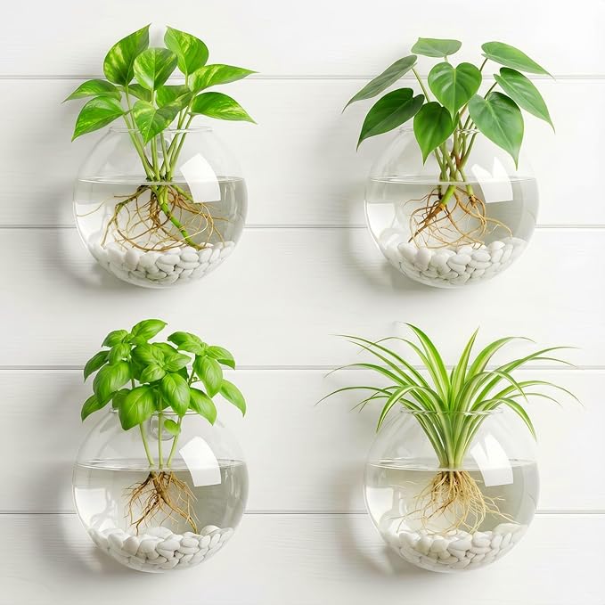 Hanging Wall Planter Propagation Stations - Window & Wall Glass Terrarium with Decorative Stones for Indoor Plants - Plant Holder Vases for Best Boho Chic Home & Office Decor