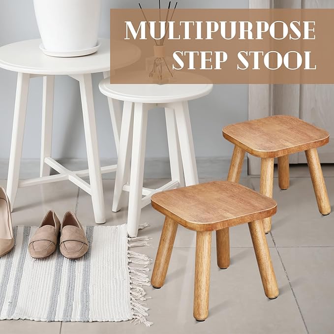 Chunful 2 Pcs Small Wooden Step Stool for Kids 9 Inch Decorative Cute Footstool