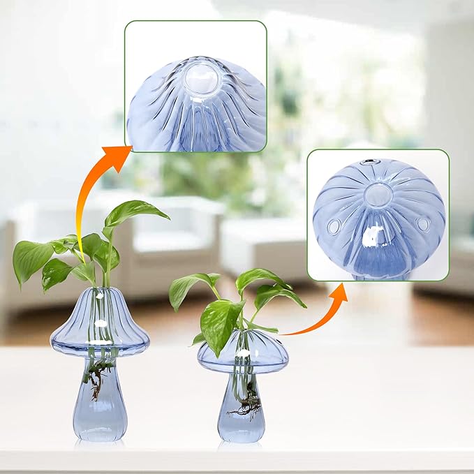 Mushroom Glass Vase Propagation Stations Flower Vases Home Decor Mushroom Planter Cute Vases Garden Decoration Set of 2
