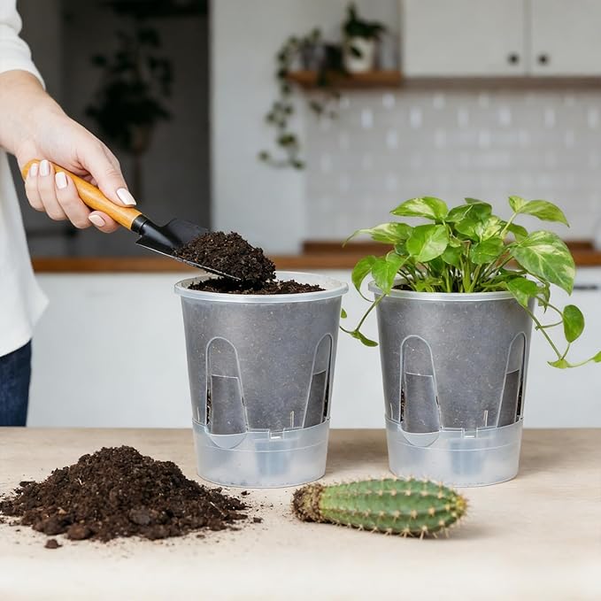 Plant Pots 6 inch Set of 5, Self Watering Pots for Indoor Outdoor, Upgraded Water Inlet Self Watering Planters Flower Pots with Drainage Hole and Clear Saucer Reservoir (Clear)
