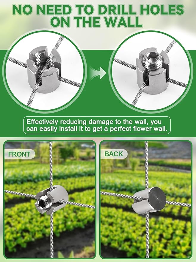 150FT Garden Wire Trellis for Climbing Plants, Kalolary T316 Stainless Steel Garden Trellis for Outdoor Wall-Mounted Heavy Duty Cable Wall Trellis Kit for Plants Vines Wall Decoration