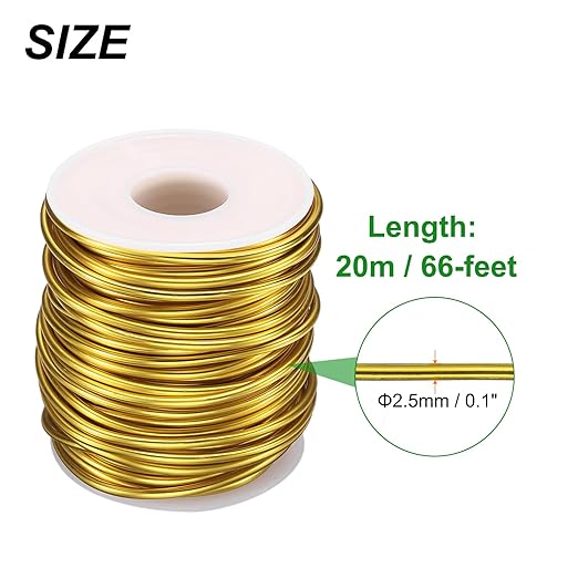 HARFINGTON Bonsai Wire Anodized Aluminum Training Wire Roll 2.5mm/10 Gauge 66ft Length Bendable Bonsai Tree Wire for Garden, Horticulture, Landscape, Planting, Yellow