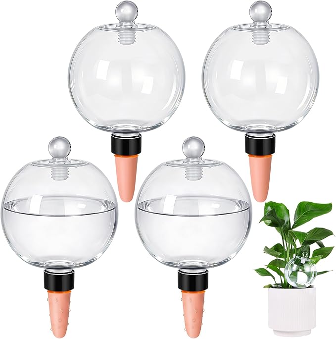 26 oz Extra Large Plant Self Watering Globes Top Fill - Upgraded Plastic Water Bulbs, Slow Release Terracotta Self Watering Planter Insert, Plant Watering Devices System, Water Spikes Stakes, 4 Pack