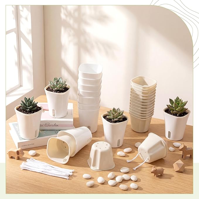Ziliny 20 Pcs 3.74 Inch Self Watering Pots Self Watering Planters for Indoor Planters Plastic Garden Flower Pots with Level Indicator Vents for Herbs