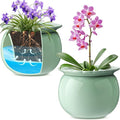 Suclain 2 Pcs African Violet Pots, 6.5 Inch Self Watering Pots for Indoor Flowers and Plants Ceramic Easy Self Watering Plant Pot with Highly Absorbent Inner Planter Pot for Tropical Plants(Green)