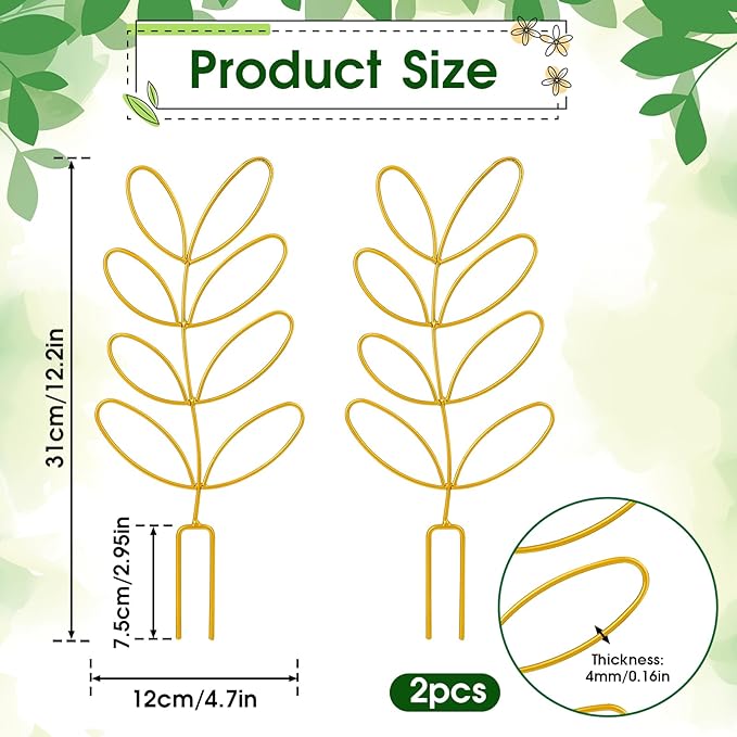Metal Trellis for Potted Plants, 2 Pack 12'' Small Leaf Shape Plant Climber Supports Mini Garden Trellis Indoor Climbing Plants Stakes Houseplant Accessories for Hoya Vines, Pothos, Flower, Monstera