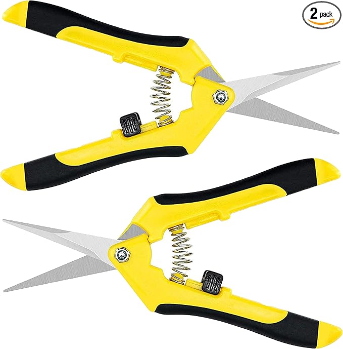 iPower 6.5 Inch Gardening Scissors Hand Pruner Pruning Shear with Straight Stainless Steel Blades, Yellow, 2-Pack