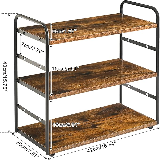 IBUYKE Set of 2 3-Tier Bathroom Counter Organizer, Tray Countertop Storage Shelf, Kitchen Spice Rack Standing, Counter Standing Rack Cosmetic Holder, Rustic Brown TWJ001H-2