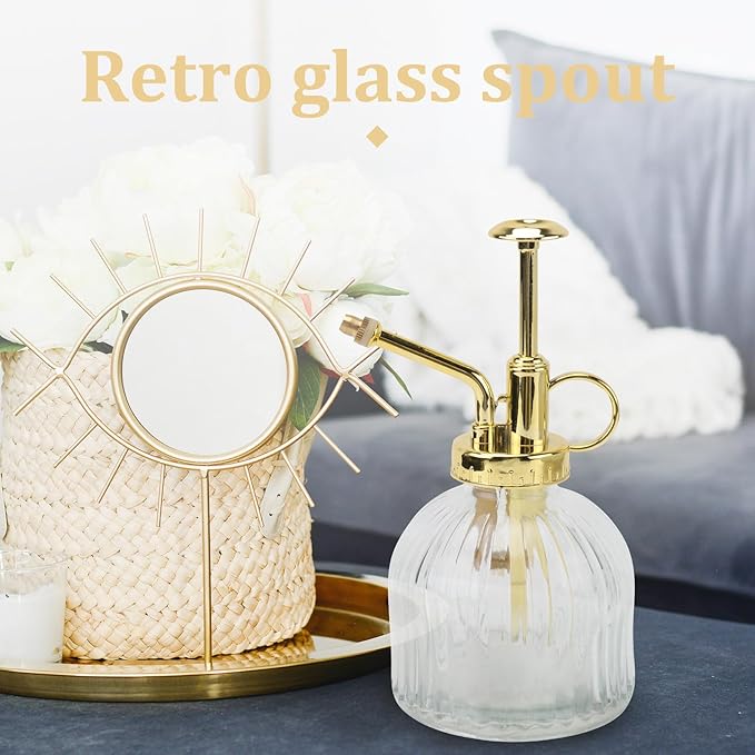 Alasum Glass Watering Kettle with Long Spout Transparent Large Capacity Mister for Indoor Outdoor Succulents Herbs Gardening Portable Mist Spray Bottle for Home and Garden