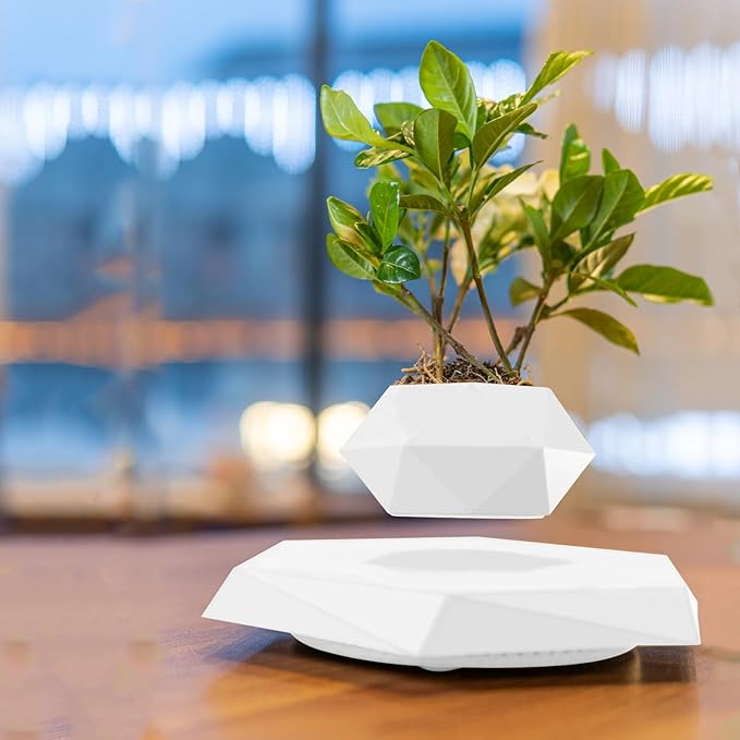 Levitating Plant Pot,Magnetic Floating Plant Pot for Small Plants,360°Rotating Levitating Desk Decor for Home & Office,Floating Pot Gift for Plant Lovers,Birthday, Christmas, New Year(white)