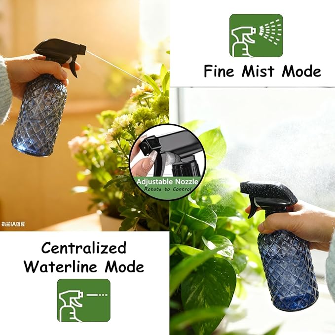 YYTSGG Glass Plant Mister Bottle, 13.5oz Refillable Water Spray Bottle with Adjustable Mist Nozzle for Indoor Flowers, Outdoor Gardening, Cleaning, Hair and Pets Care(Grayish Blue)
