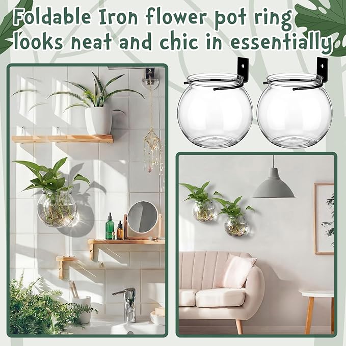 Baderke 6 Sets of Plastic Wall Planters for Indoor Plants Plant Propagation Station Hanging Planter Propagation Vases with Flower Pot Holder Ring for Artificial Wall Plants Indoor Outdoor Decor