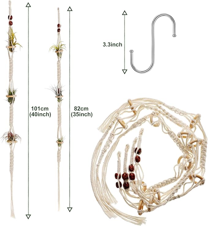 Shappy 4 Pieces Air Plants Holders Hanger Air Plant Wall Hanger Handmade Rope Hanging Plant Holder Woven with 4 Hooks for Home Decoration