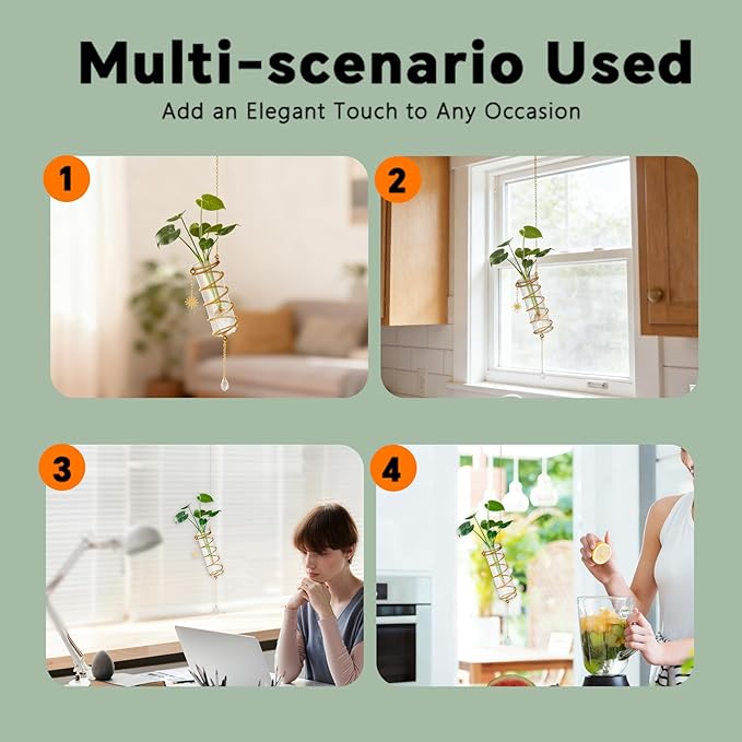 Plant Propagation Station Glass Hanging Propagation Tubes for Indoor Plants, Hydroponics Wall Planter Holder with Hanging Chain, 3Pcs Propagation Vases Hydroponics for Women Plant Gifts