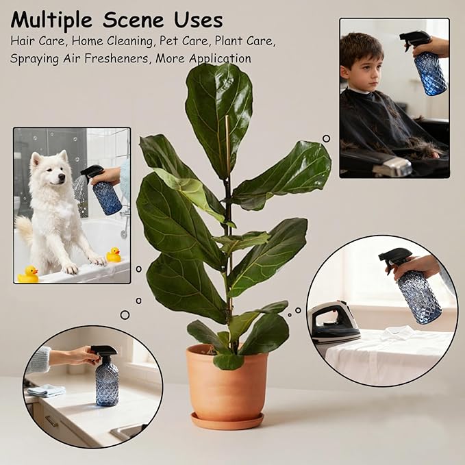 YYTSGG Glass Plant Mister Bottle, 13.5oz Refillable Water Spray Bottle with Adjustable Mist Nozzle for Indoor Flowers, Outdoor Gardening, Cleaning, Hair and Pets Care(Grayish Blue)