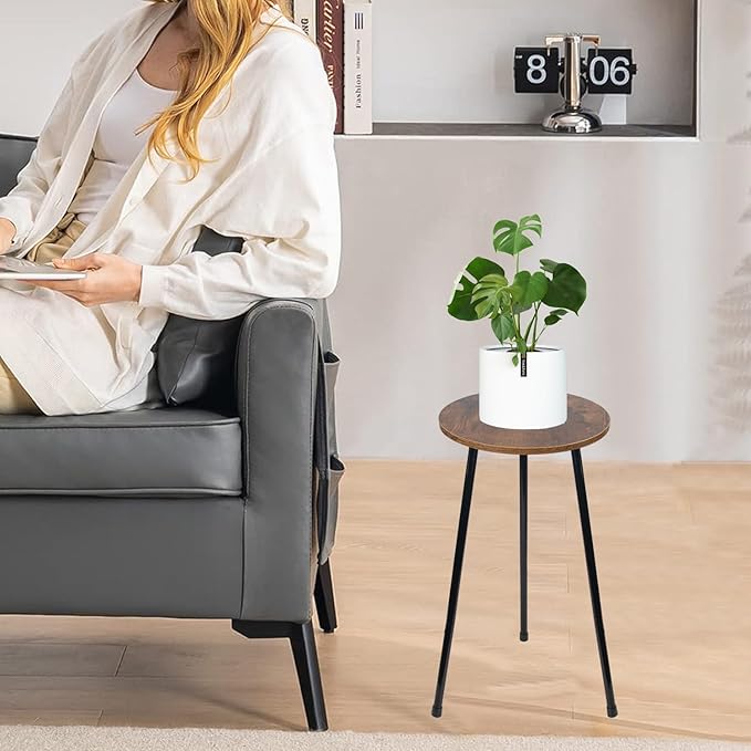 ARTORA Indoor Plant Stand, Mid Century Wood Plant Stool Adjustable Corner Tall Plant Sand Wooden Small Round End Table 18 Inch Plant Holder for Flower Pots Modern Home Decor (Brown)