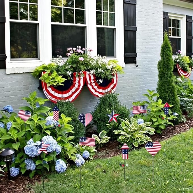 hogardeck 4th of July Decorations Outdoor, 10 PCS Metal Patriot Star Firework Decorative Garden Stakes for Fourth of July Decorations, Patriotic Yard Signs for Garden Memorial Day Decorations