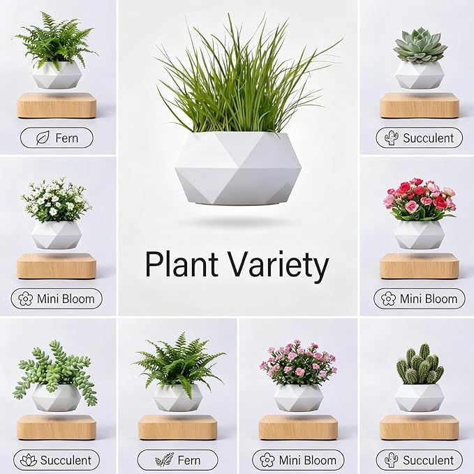 Levitating Plant Pot, Magnetic Levitating Planter 360°Auto-Rotating Floating Plant Levitating Display for Bonsai, Air Plants Cool Floating Desk Decor for Office, Living Room (Light Brown)