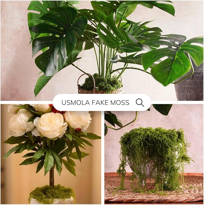 USMOLA Fake Moss for Potted Plants Indoor, 7OZ Green Moss for Crafts - Realistic Faux Moss Decor for DIY, Terrariums, Fairy Gardens & Table Centerpieces - Craft Moss for Home Decor (Natural Green)