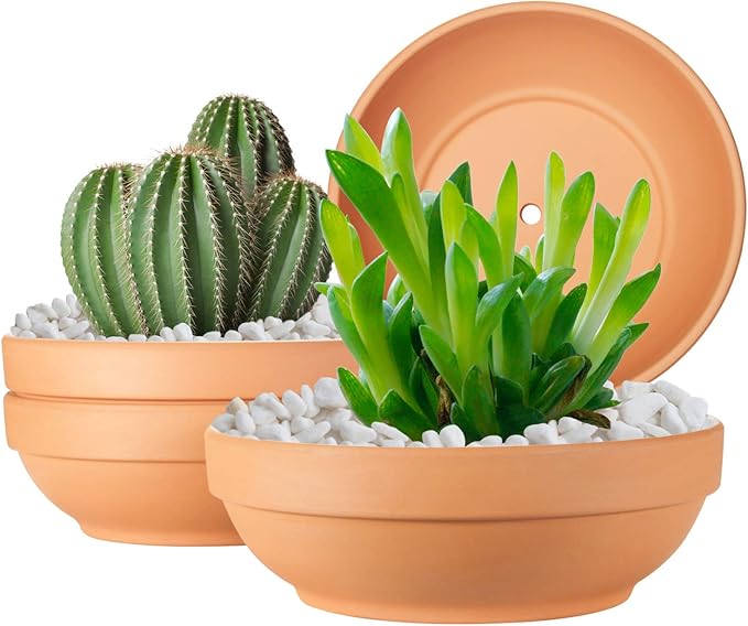 Laerjin Clay Pots for Plants with Drainage Hole, 4 Pack Large Terra Cotta Plant Pot, 7.67 Inch Terracotta Pot Ceramic Pottery Planter Cactus Flower Pots