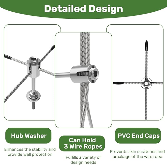 DOEWORKS 16 Set Wire Trellis for Climbing Plants Outdoor, Wall Wire Trellis Kit with 1/8 in x 80ft Stainless Steel Cable, Espalier System for Fence and Garden DIY Projects