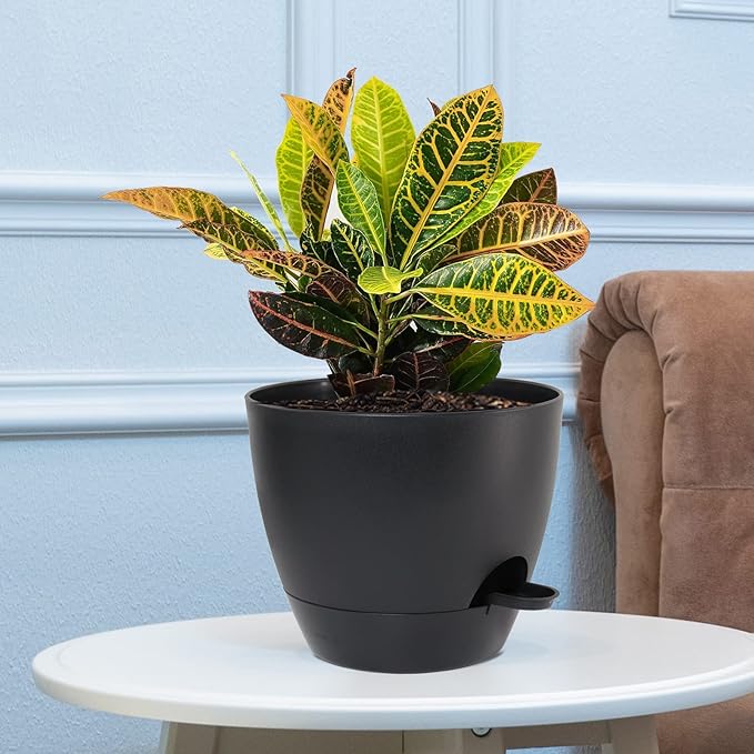 UOUZ Large Self Watering Pots, 12/10/9 Plastic Planters with High Drainage Holes and Deep Reservoir for Indoor Outdoor Garden Plants and Flowers, Black