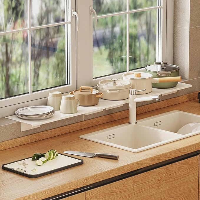 Window Sill Extender Plate, 15.8inch Carbon Steel Storage Shelf, Window Sill Extender for Plants, Countertop Extension Board with Magnetic Base for Kitchen Organization Storage (15.8x9.8in/40x25cm)