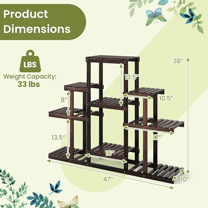 COSTWAY Wood Plant Stand, 6-Tier Shelf Holder for Multiple Plants, Freestanding Plant Rack for Garden, Patio, Balcony
