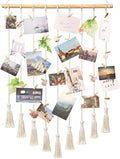 Mkono Teen Girl Room Decor Boho Macrame Hanging Photo Display, Pictures Cards Holder Wall Art for Bedroom Livingroom Dorm Home Teens Women Christmas Birthday Gift, with 40 Wood Clips, 37" L x 23.6''W