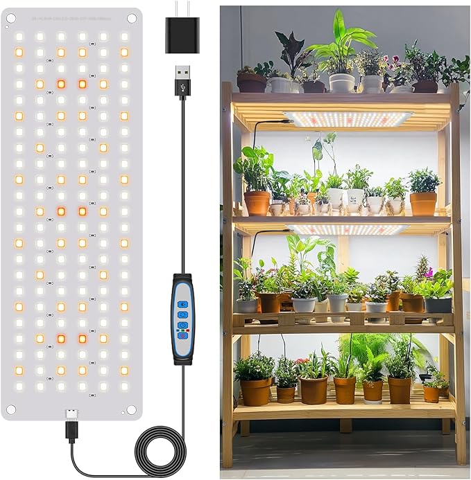 Aumtrly Grow Lights for Indoor Plants, Full Spectrum Under Shelf Plant Lights for Growing Seedling, Light and Thin 138 LED Grow Lamp Panel with 6/12/16H Timer, 3 Light Modes, 5 Dimmable