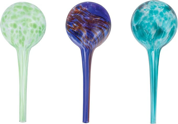 3-Piece Mini Watering Globe Set, Colorful Hand-Blown Glass Plant Watering System