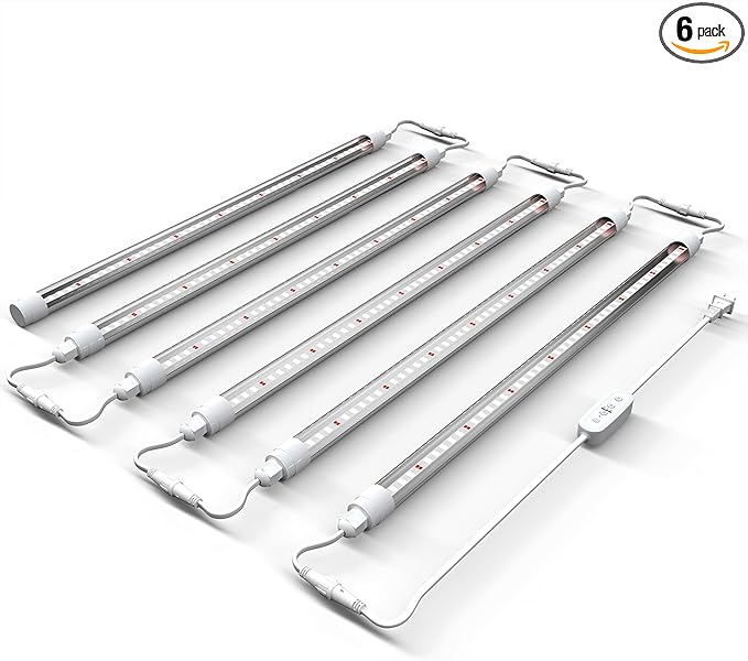 CusomkT8 T5 LED Grow Light Strips 2f 60W(6x10W, 500W Equvalen) Ful Spectrum, IP65 Waterproof Indoor Outdoor Plant Grow Lights for Greenhouse Shelves Wired Timing Switch, Plug Play 6-Pack