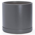 D'vine Dev 14 Inch Ceramic Planter Pot with Drainage Hole and Saucer, Indoor Cylinder Round Planter Pot, Speckled Grey, 94-O-G-3