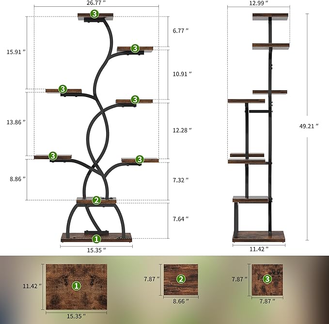 EVAWOO Plant Stand Indoor with Grow Light - 8 Tiered Plant Shelf Indoor, Corner Plant Stand, 49" Tall Plant Shelf with Lights for Indoor Growing, Lighted Flower Holder for Living Room, Balcony, Black