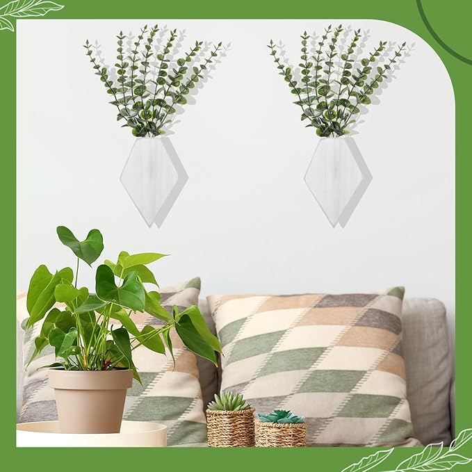 Chunful 2 Pcs Wooden Wall Planter Decor Hanging Fake Plants Greenery Flowers Holder Vase Boxes for Wall Bohemian Farmhouse Room Kitchen Office Indoor Decoration(Retro White,7.1 x 4.7 x 1.2 Inches)