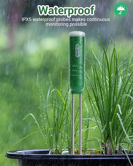 Dr.meter 4-in-1 Soil Moisture Meter, 300ft Wireless Soil Tester Sensor, Temperature/Light/Time/Soil Hygrometer Monitor with Digital LCD Display for Indoor Outdoor Plants, Garden, Lawn, Gardening Gifts