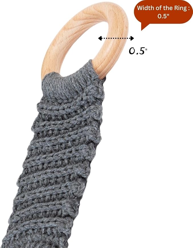 Hanging Kitchen Dish Towel Holder (Handmade Crochet), Decorative Boho Macrame Kitchen Towel Hanger Loop Ring Makes a Unique Gift for Birthday Thanksgiving Day 11 Inches (Grey)