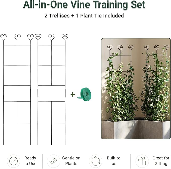 2 Pack 30'' Plant Trellis for Climbing Plants Indoors, Metal Garden Trellis for Potted Houseplant, Rustproof Plant Support for Ivy, Vines, Pothos, Hoya and Flower, Black