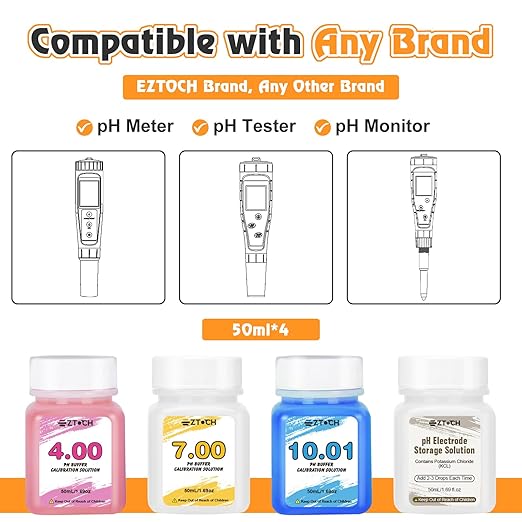 pH Calibration Solution Kit, pH 4 7 10 with KCL Electrode Storage Solution*1, Each 50ml (1.69fl oz) pH Buffer 4,00 7,00 and 10,01 Solution for Water, Pool, Soil, Food pH Meter, pH Probe