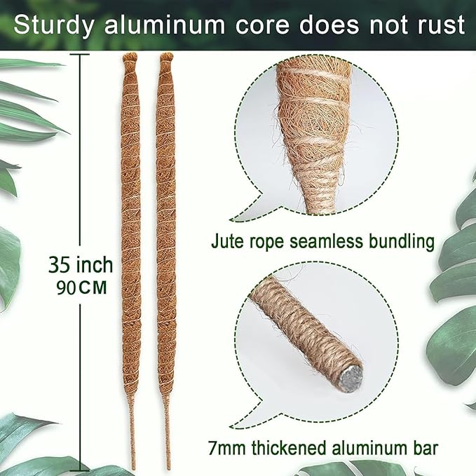 2 Pack 35 Inch Moss Pole, Bendable Moss Pole for Plants Monstera, Tall Moss Poles for Climbing Plants Indoor, Large Support, Garden Trellis Stick Stakes for Plants