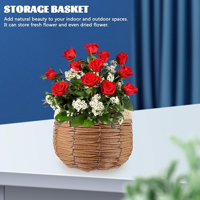 GANAZONO Woven Planter Basket Natural Rattan Plant Pot 7.28X7.28X5.31In Handwoven Multi-Purpose Flower Container for Indoor Outdoor Decor and Storage