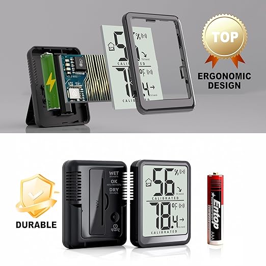 Antonki 2 Pack Room Thermometer Small Hygrometer Indoor Humidity Monitor Sensor, Digital Temperature and Humidity Meter Gauge for Home, Baby Nursery, Reptile, Greenhouse - Battery Included